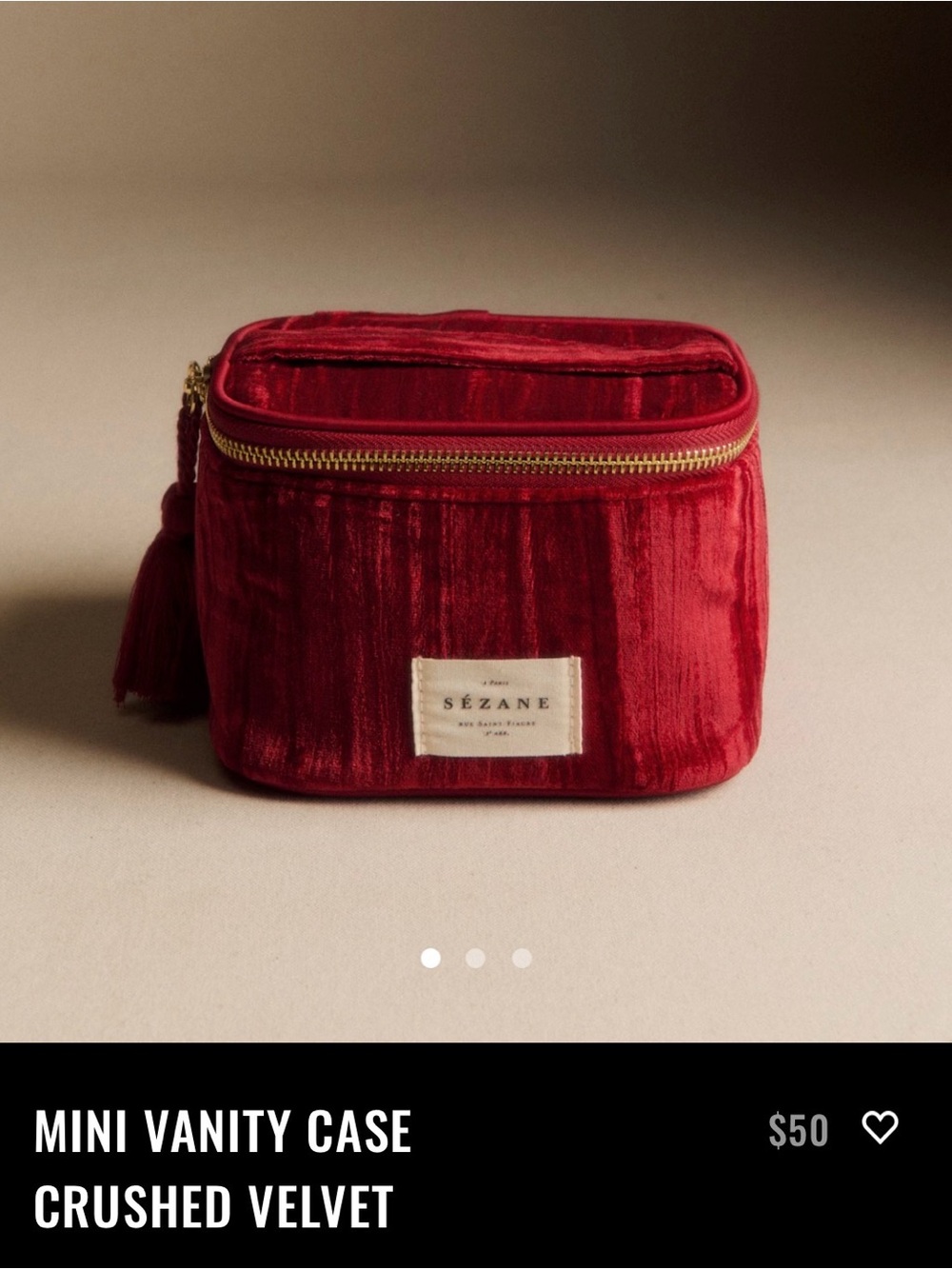 Sézane crushed velvet vanity case, red, NWOT
